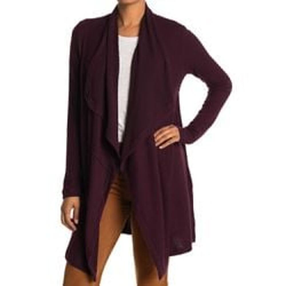 NWT H BY BORDEAUX Mix Rib Cozy Waterfall Cardigan Rosewood XS